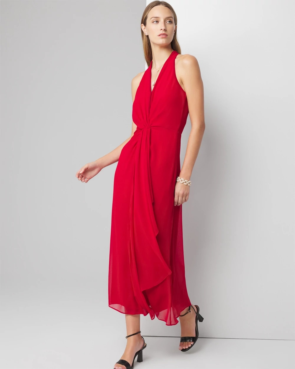 ワンピース THEREDTHREAD / V ruffle dress fog ワンピース the red thread V ruffle dress fog Sleeveless Chiffon